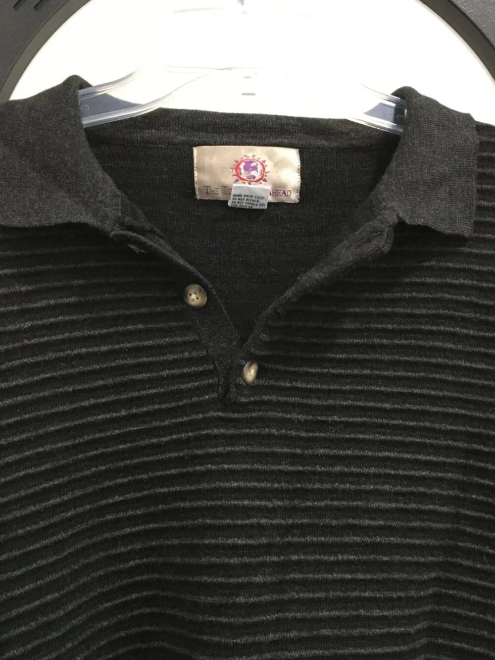 THE TERRITORY AHEAD Dark Gray/Black Striped 100% Merino Wool Knit Sweater